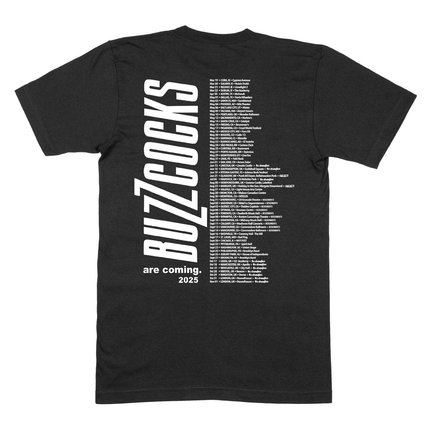 Buzzcocks Are Coming Tour 2025 Black T-Shirt